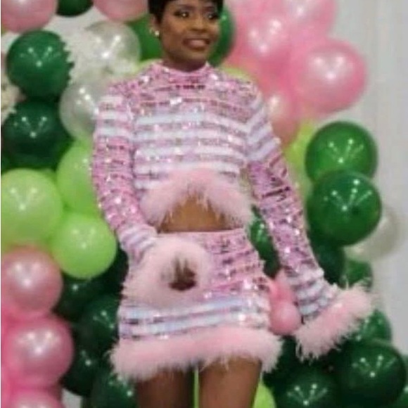 🆕 Brand New Party Skirt Set Disco Sequin Feather        Size Small - Picture 5 of 13